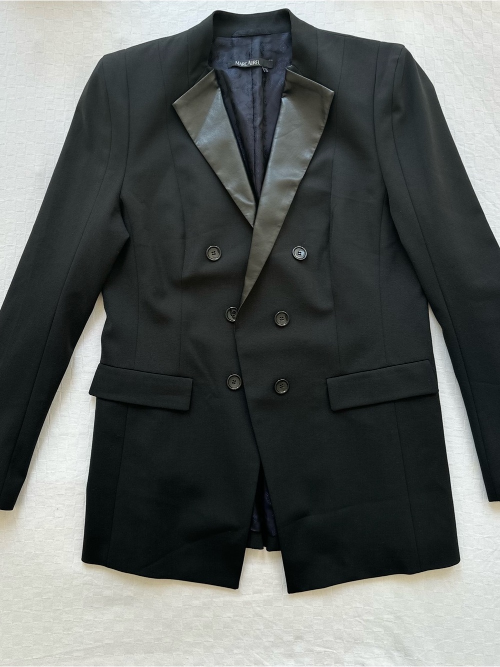 Marc Aurel Black Double-Breasted Blazer Lapel Size 42 Luxury